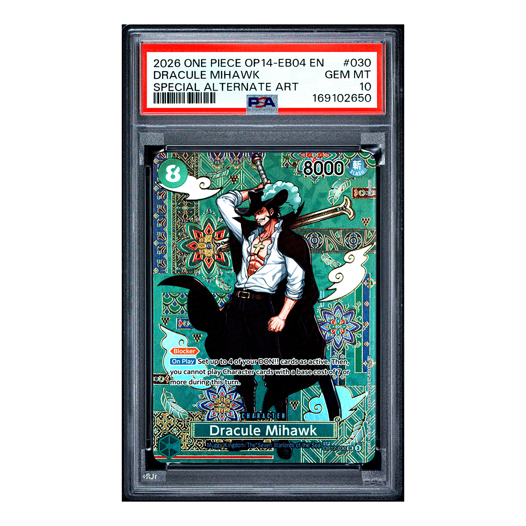 Dracule Mihawk OP12-030 - The Azure Sea's Seven Special Rare - PSA 10