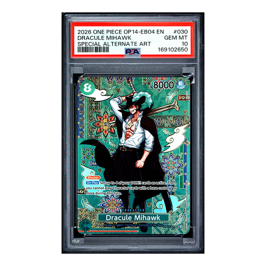 Dracule Mihawk OP12-030 - The Azure Sea's Seven Special Rare - PSA 10