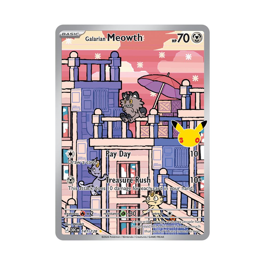 Galarian Meowth - 30th Celebration - Illustration Rare - 141/128