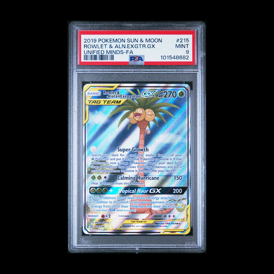 Rowlet & Exeggutor GX - Unified Minds - Ultra Rare - 215/236 - PSA 9