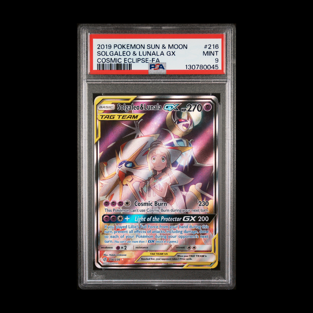 Solgaleo & Lunala GX (Full Art) - Cosmic Eclipse - Ultra Rare - 216/236 - PSA 9